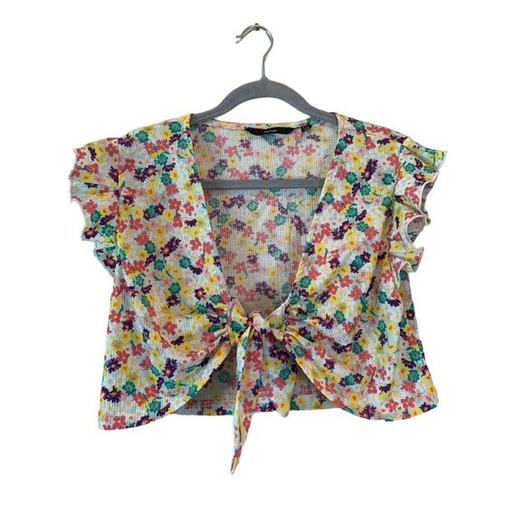 Vero Moda Sz Medium Floral Tie Front Crop - Picture 2 of 4